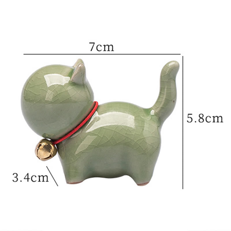 Buddha Stones Mini süße Glück Glocke Katze Tee Haustier Keramik Hause Schreibtisch Figur Dekoration