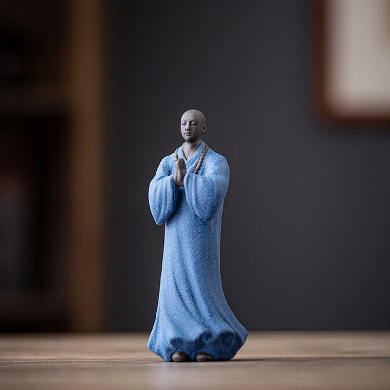 Buddha Stones, meditierend, betender Mönch, Figur aus Keramik, Mitgefühl, Gelassenheit, Heimdekoration - Blauer Mönch 5 x 5 x 13 cm - image 21