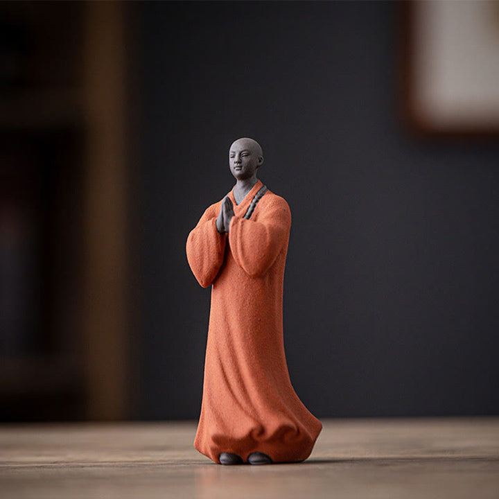 Buddha Stones, meditierend, betender Mönch, Figur aus Keramik, Mitgefühl, Gelassenheit, Heimdekoration - Oranger Mönch 5*5*13cm - image 4