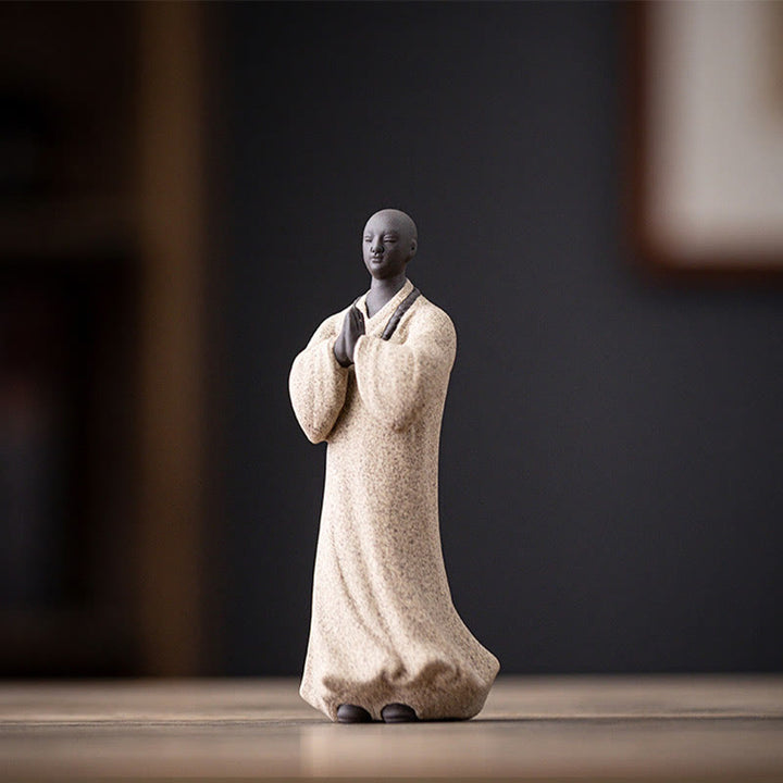 Buddha Stones, meditierend, betender Mönch, Figur aus Keramik, Mitgefühl, Gelassenheit, Heimdekoration - Weißer Mönch 5*5*13cm - image 11