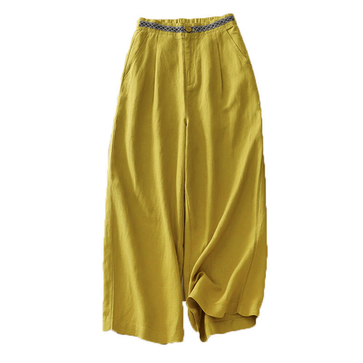 Buddha Stones - Einfarbige Damenhose aus elastischem Baumwollleinen mit Knopfleiste vorne und Taschen - image 16