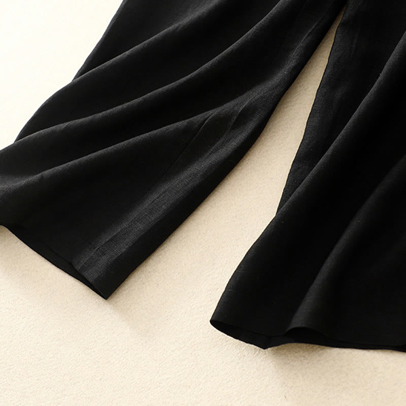 Buddha Stones - Einfarbige Damenhose aus elastischem Baumwollleinen mit Knopfleiste vorne und Taschen - image 35