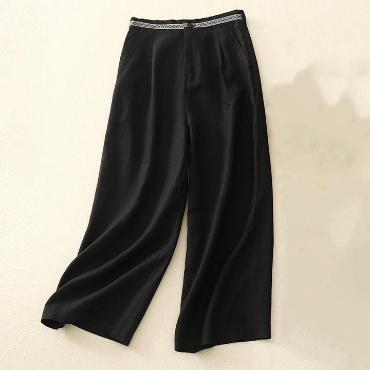Buddha Stones - Einfarbige Damenhose aus elastischem Baumwollleinen mit Knopfleiste vorne und Taschen - Schwarz - US 8-10, UK/AU 12-14, EU 40-42 (2XL) - image 30