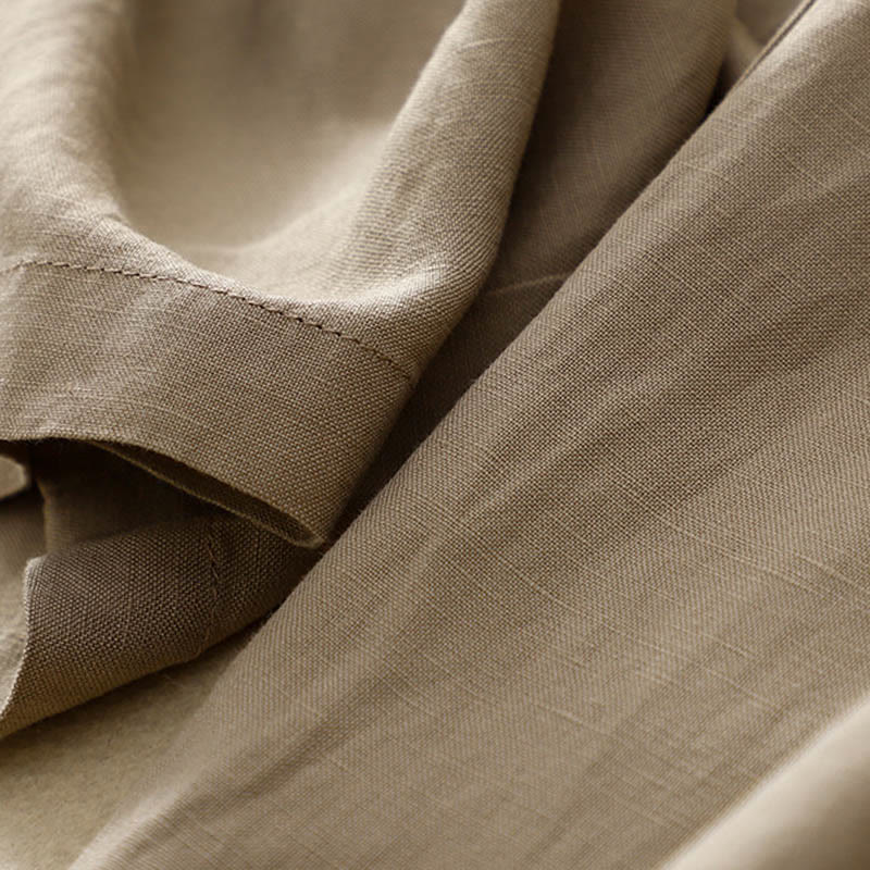 Buddha Stones - Einfarbige Damenhose aus elastischem Baumwollleinen mit Knopfleiste vorne und Taschen - image 22