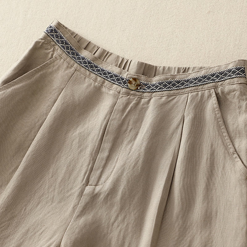 Buddha Stones - Einfarbige Damenhose aus elastischem Baumwollleinen mit Knopfleiste vorne und Taschen - image 18