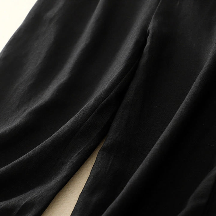 Buddha Stones - Einfarbige Damenhose aus elastischem Baumwollleinen mit Knopfleiste vorne und Taschen - image 34