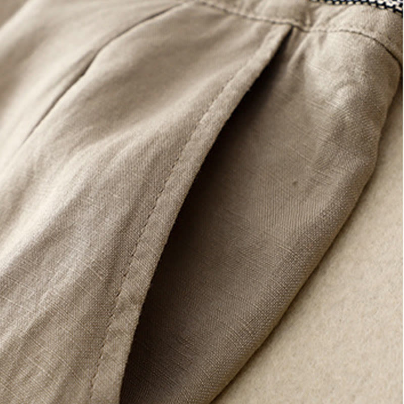 Buddha Stones - Einfarbige Damenhose aus elastischem Baumwollleinen mit Knopfleiste vorne und Taschen - image 20