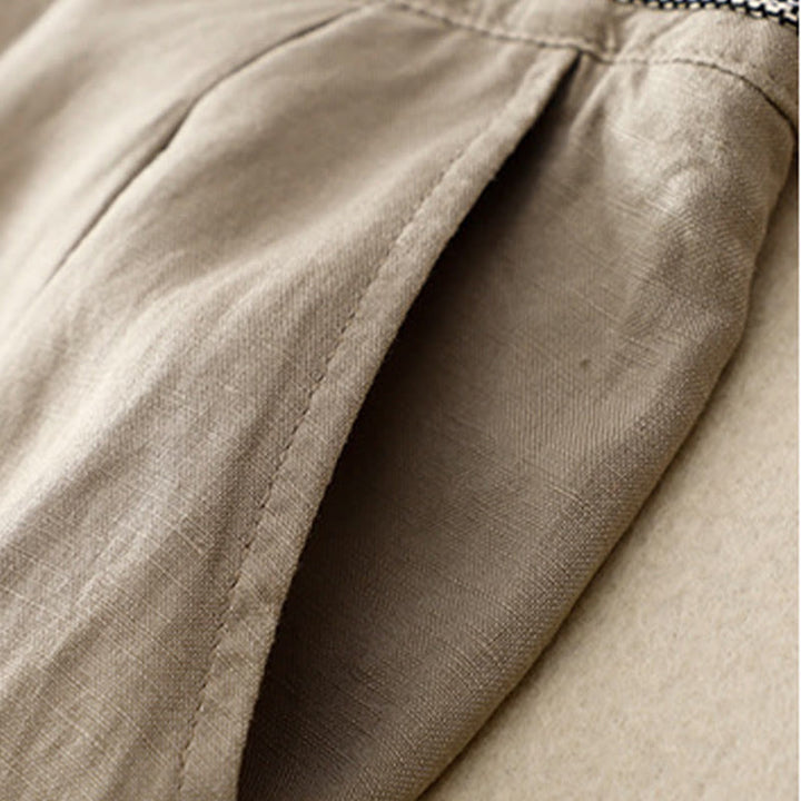 Buddha Stones - Einfarbige Damenhose aus elastischem Baumwollleinen mit Knopfleiste vorne und Taschen - image 20