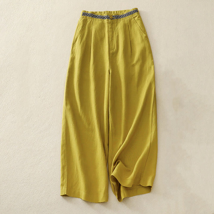 Buddha Stones - Einfarbige Damenhose aus elastischem Baumwollleinen mit Knopfleiste vorne und Taschen - Gelb - US8-10， UK/AU12-14，EU40-42 (2XL) - image 10