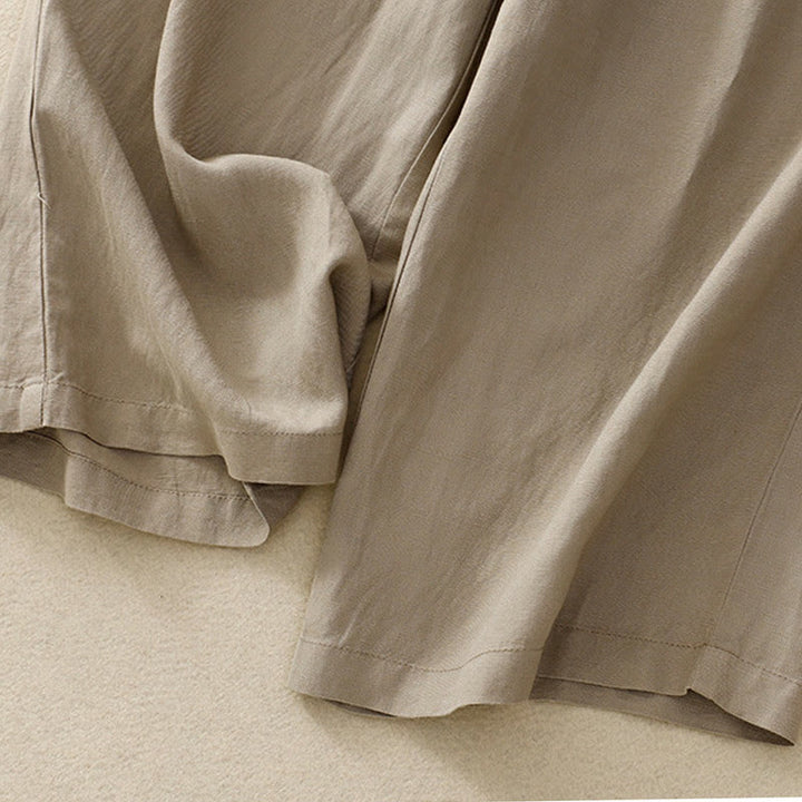 Buddha Stones - Einfarbige Damenhose aus elastischem Baumwollleinen mit Knopfleiste vorne und Taschen - image 23