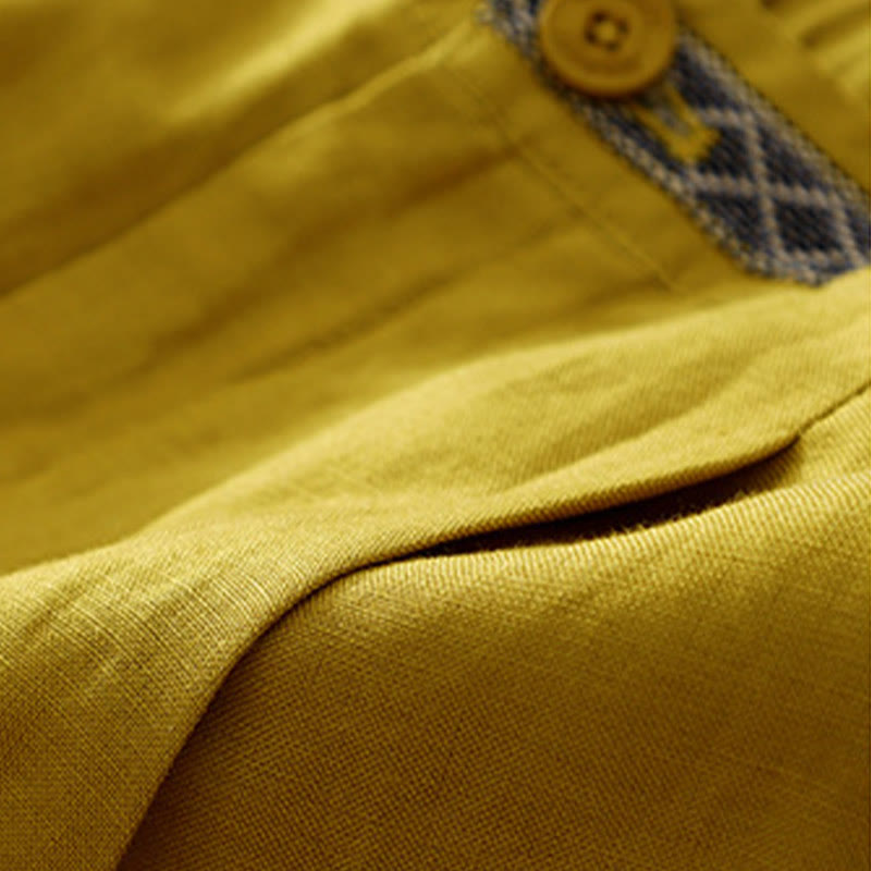 Buddha Stones - Einfarbige Damenhose aus elastischem Baumwollleinen mit Knopfleiste vorne und Taschen - image 13