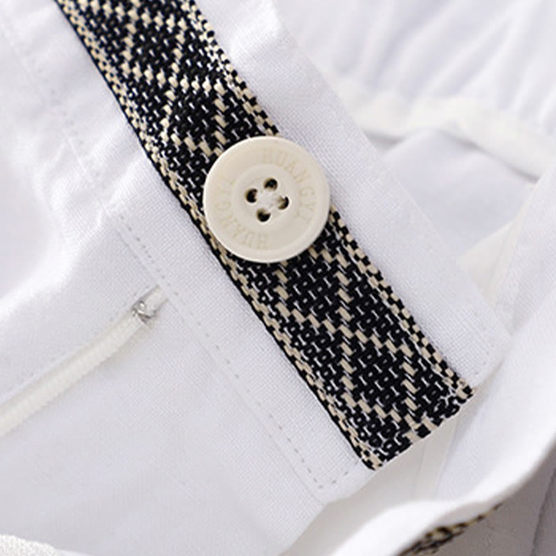 Buddha Stones - Einfarbige Damenhose aus elastischem Baumwollleinen mit Knopfleiste vorne und Taschen - image 26