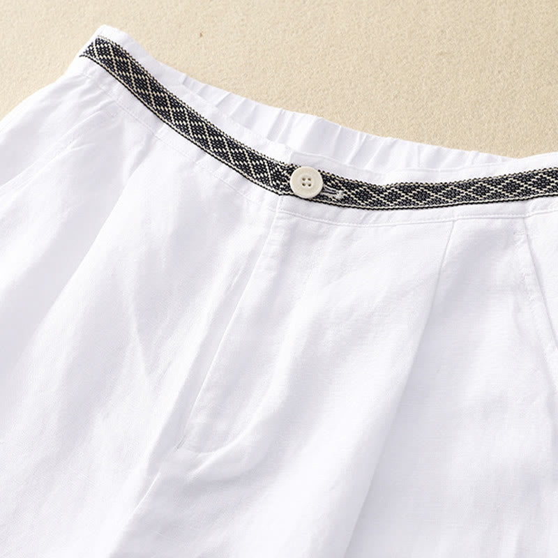 Buddha Stones - Einfarbige Damenhose aus elastischem Baumwollleinen mit Knopfleiste vorne und Taschen - image 25