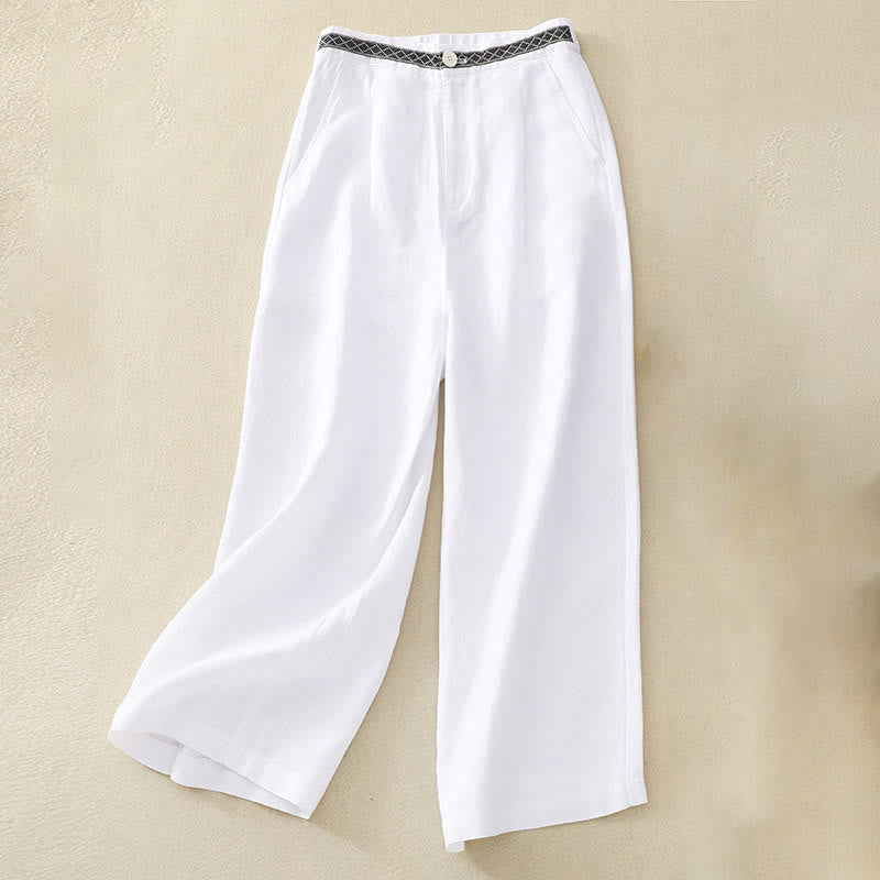 Buddha Stones - Einfarbige Damenhose aus elastischem Baumwollleinen mit Knopfleiste vorne und Taschen - Weiß - US 8-10, UK/AU 12-14, EU 40-42 (2XL) - image 24