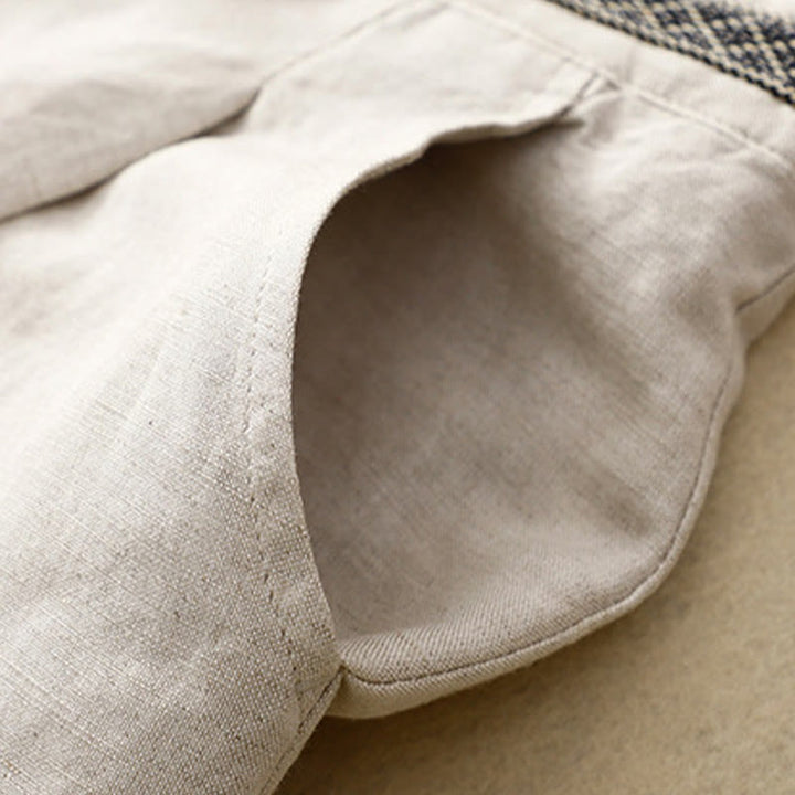 Buddha Stones - Einfarbige Damenhose aus elastischem Baumwollleinen mit Knopfleiste vorne und Taschen - image 8