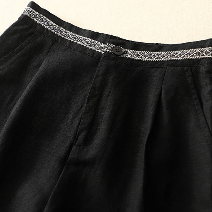 Buddha Stones - Einfarbige Damenhose aus elastischem Baumwollleinen mit Knopfleiste vorne und Taschen - image 31