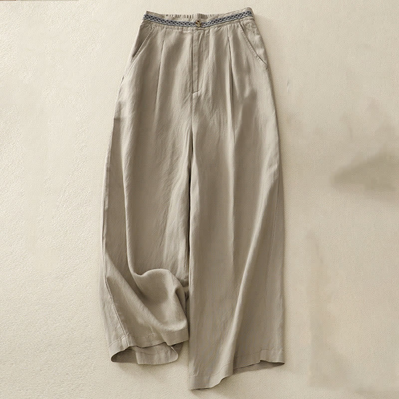 Buddha Stones - Einfarbige Damenhose aus elastischem Baumwollleinen mit Knopfleiste vorne und Taschen - DunkelKhaki - US8-10， UK/AU12-14，EU40-42 (2XL) - image 17