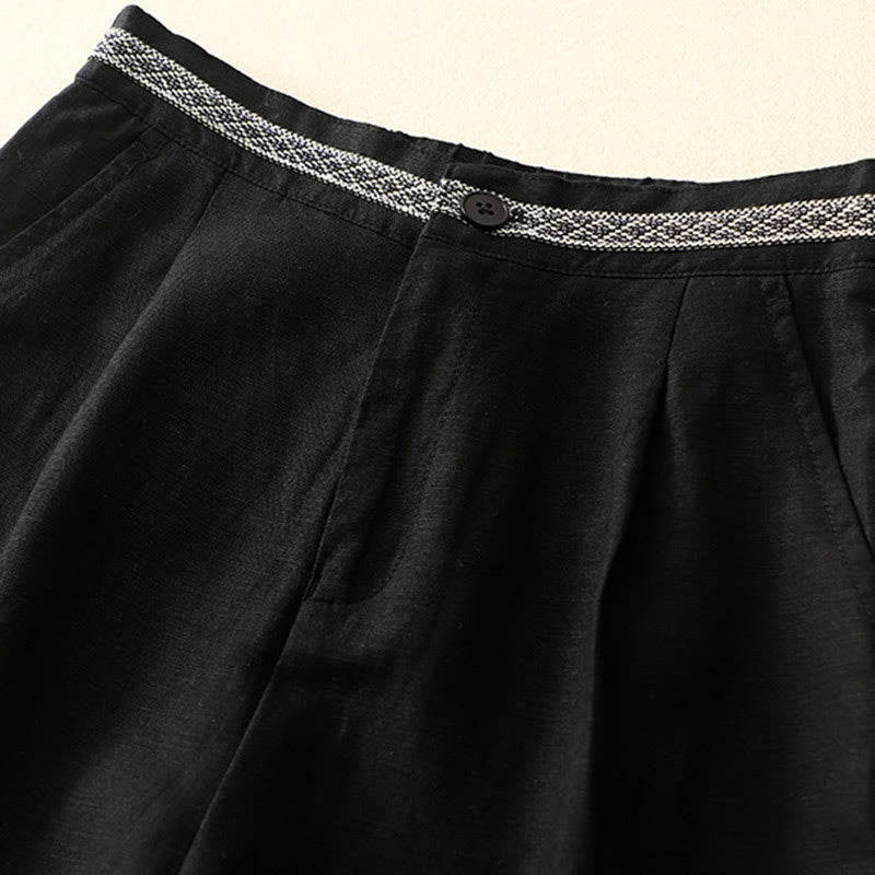 Buddha Stones - Einfarbige Damenhose aus elastischem Baumwollleinen mit Knopfleiste vorne und Taschen - image 31