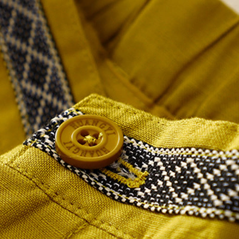 Buddha Stones - Einfarbige Damenhose aus elastischem Baumwollleinen mit Knopfleiste vorne und Taschen - image 12