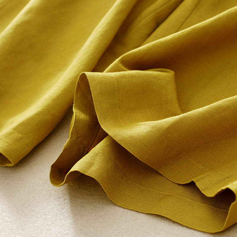 Buddha Stones - Einfarbige Damenhose aus elastischem Baumwollleinen mit Knopfleiste vorne und Taschen - image 15