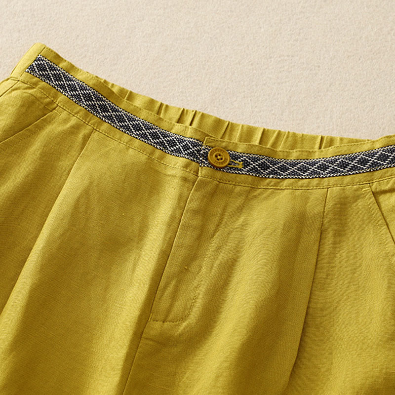 Buddha Stones - Einfarbige Damenhose aus elastischem Baumwollleinen mit Knopfleiste vorne und Taschen - image 11