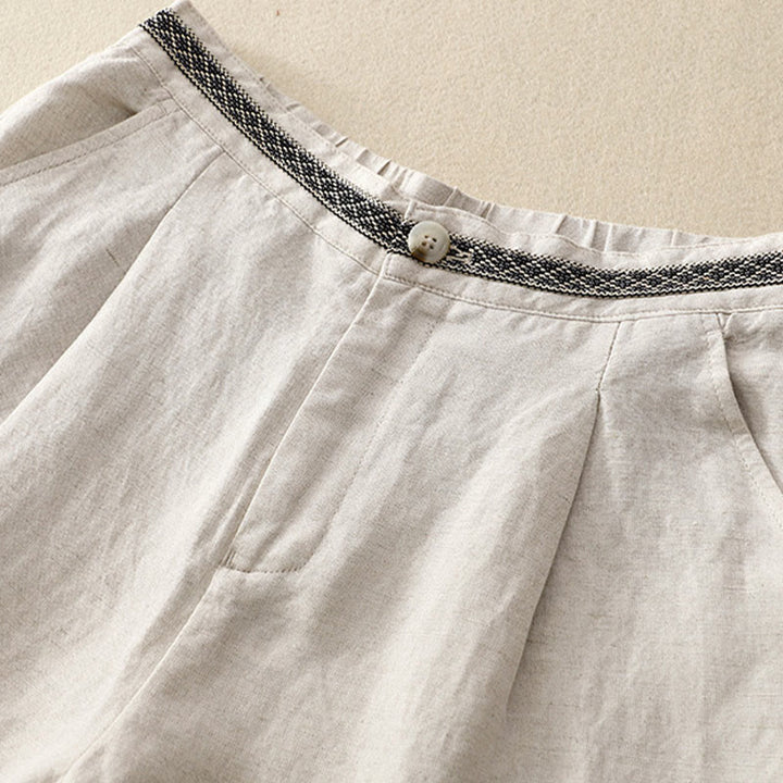 Buddha Stones - Einfarbige Damenhose aus elastischem Baumwollleinen mit Knopfleiste vorne und Taschen - image 4