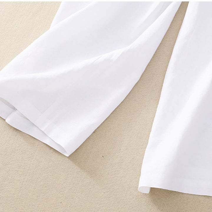 Buddha Stones - Einfarbige Damenhose aus elastischem Baumwollleinen mit Knopfleiste vorne und Taschen - image 29