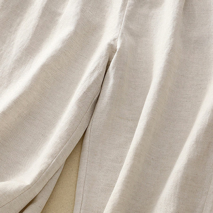 Buddha Stones - Einfarbige Damenhose aus elastischem Baumwollleinen mit Knopfleiste vorne und Taschen - image 5