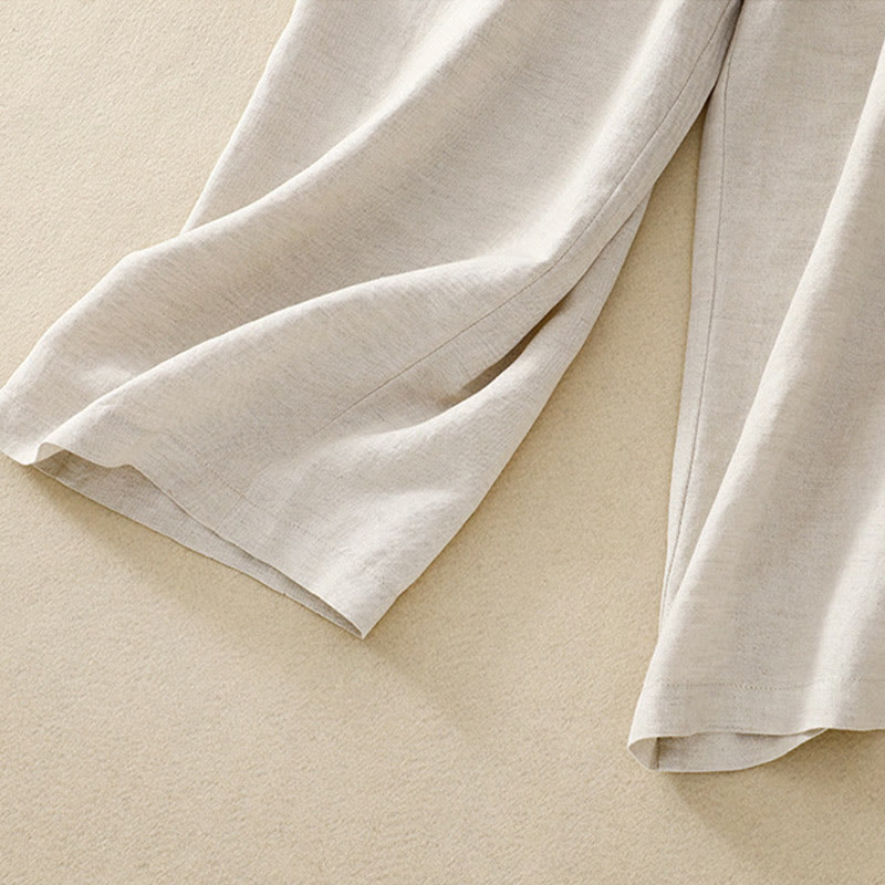 Buddha Stones - Einfarbige Damenhose aus elastischem Baumwollleinen mit Knopfleiste vorne und Taschen - image 9