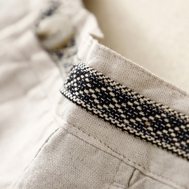 Buddha Stones - Einfarbige Damenhose aus elastischem Baumwollleinen mit Knopfleiste vorne und Taschen - image 6