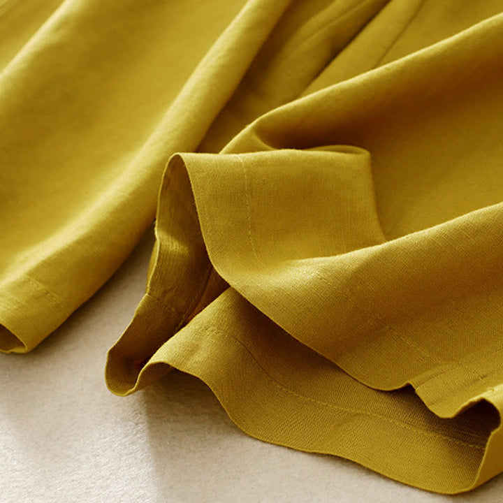 Buddha Stones - Einfarbige Damenhose aus elastischem Baumwollleinen mit Knopfleiste vorne und Taschen - image 15