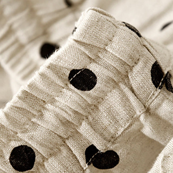 Buddha Stones Lässige schwarze gepunktete Damenhose aus Baumwollleinen mit Kordelzug und Taschen - image 6