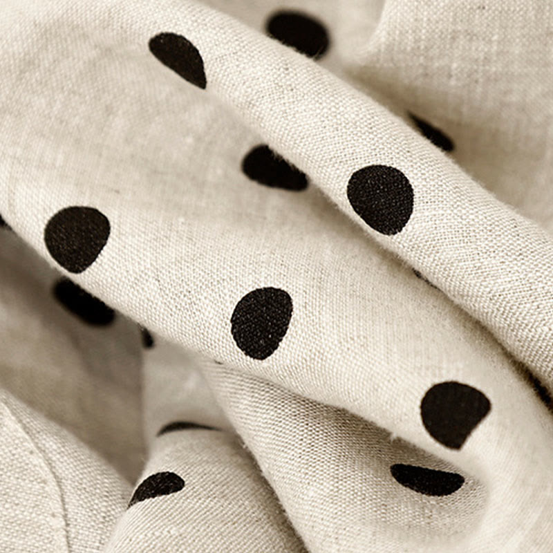 Buddha Stones Lässige schwarze gepunktete Damenhose aus Baumwollleinen mit Kordelzug und Taschen - image 5