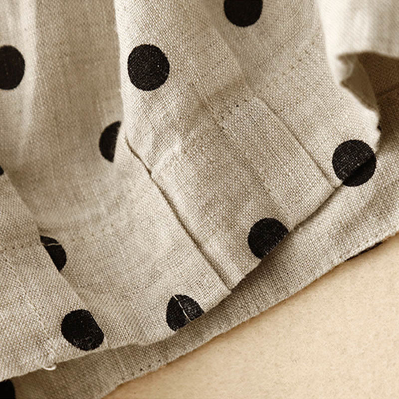 Buddha Stones Lässige schwarze gepunktete Damenhose aus Baumwollleinen mit Kordelzug und Taschen - image 4