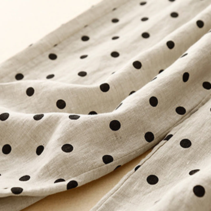 Buddha Stones Lässige schwarze gepunktete Damenhose aus Baumwollleinen mit Kordelzug und Taschen - image 8