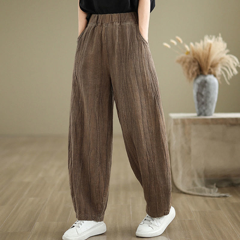 Buddha Stones Unifarbenes, zerknittertes Design Elastischer Bund Baumwollleinen Damenhose mit Taschen - Dunkelgoldenrod - US8-10, UK/AU12-14, EU40-42 (2XL) - image 0