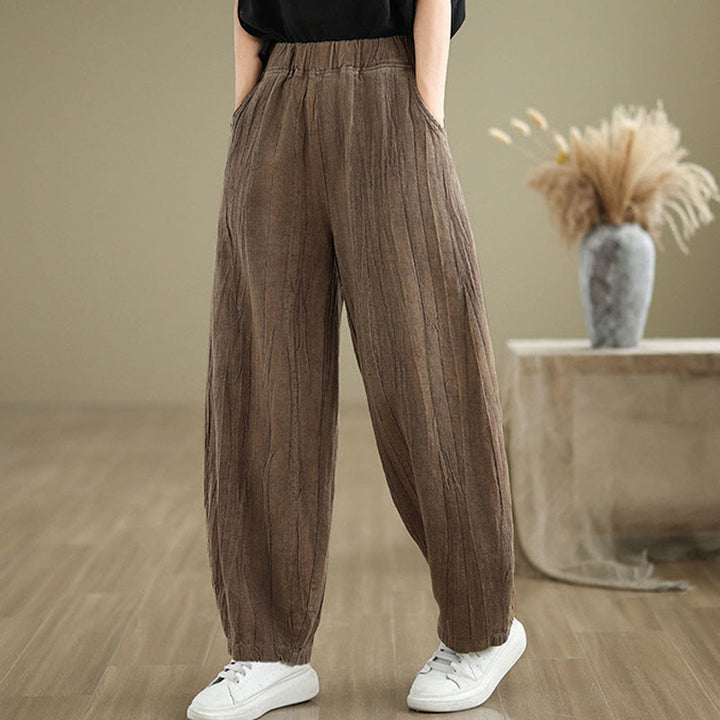 Buddha Stones Unifarbenes, zerknittertes Design Elastischer Bund Baumwollleinen Damenhose mit Taschen - Dunkelgoldenrod - US8-10, UK/AU12-14, EU40-42 (2XL) - image 0