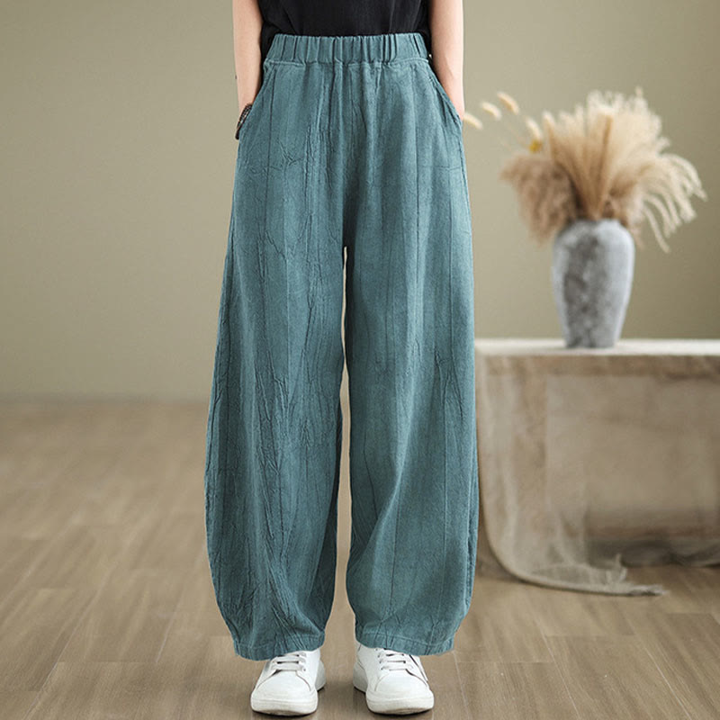Buddha Stones Unifarbenes, zerknittertes Design Elastischer Bund Baumwollleinen Damenhose mit Taschen - Türkis - US8-10, UK/AU12-14, EU40-42 (2XL) - image 15