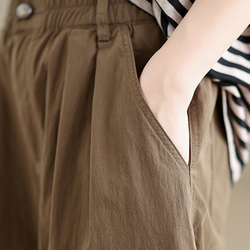 Buddha Stones Freizeithose für Damen, einfarbig, mit einem Knopf oben, elastischem Bund und Taschen - image 7