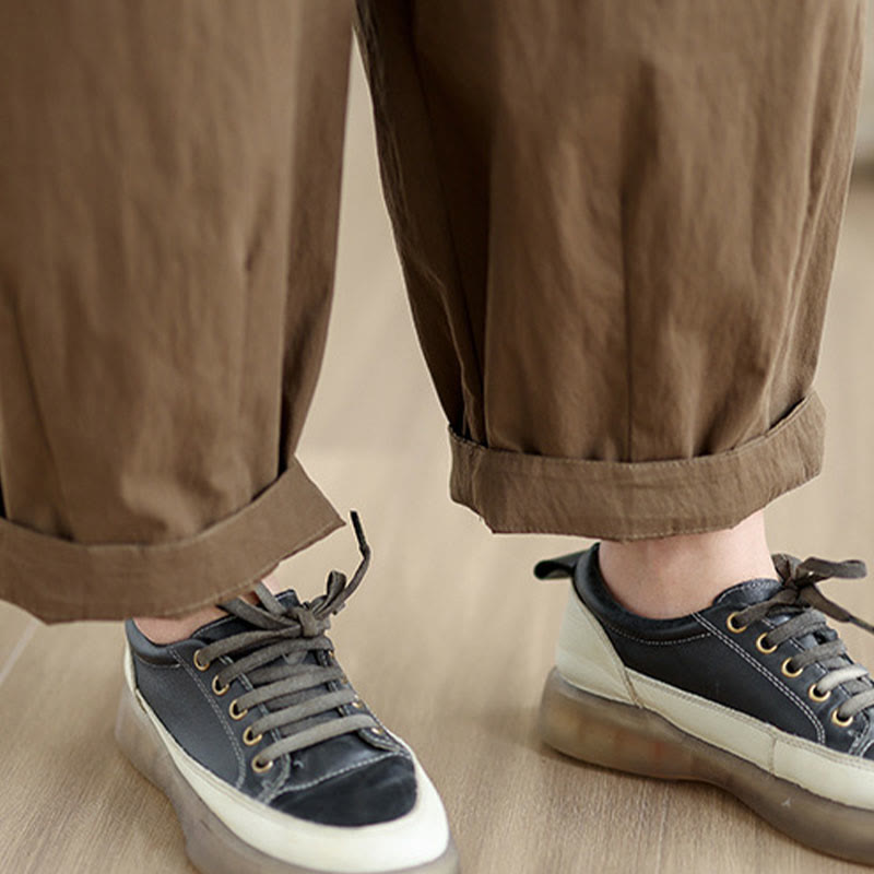 Buddha Stones Freizeithose für Damen, einfarbig, mit einem Knopf oben, elastischem Bund und Taschen - image 10