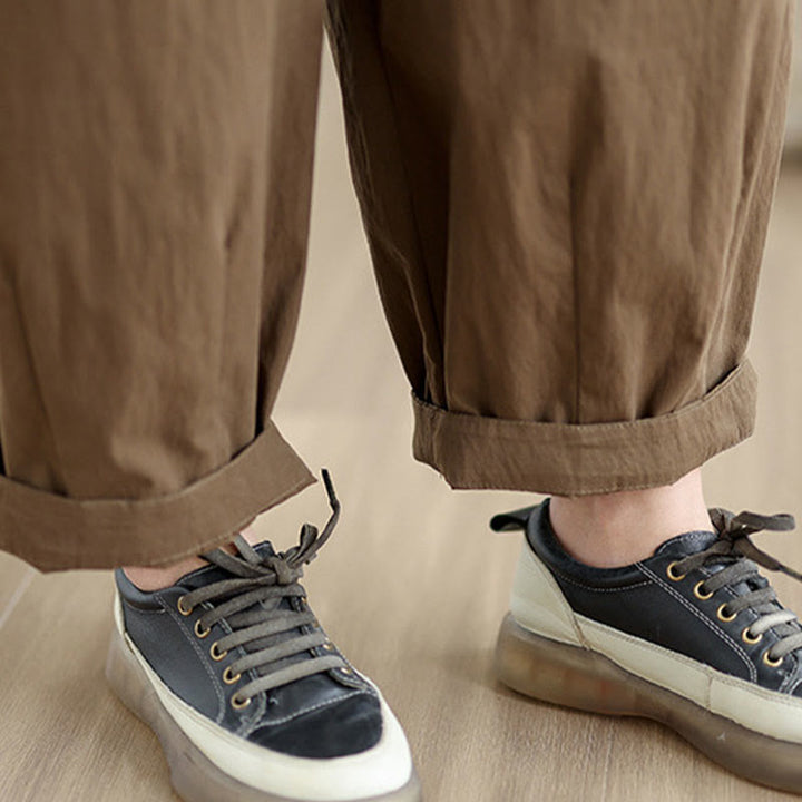 Buddha Stones Freizeithose für Damen, einfarbig, mit einem Knopf oben, elastischem Bund und Taschen - image 10