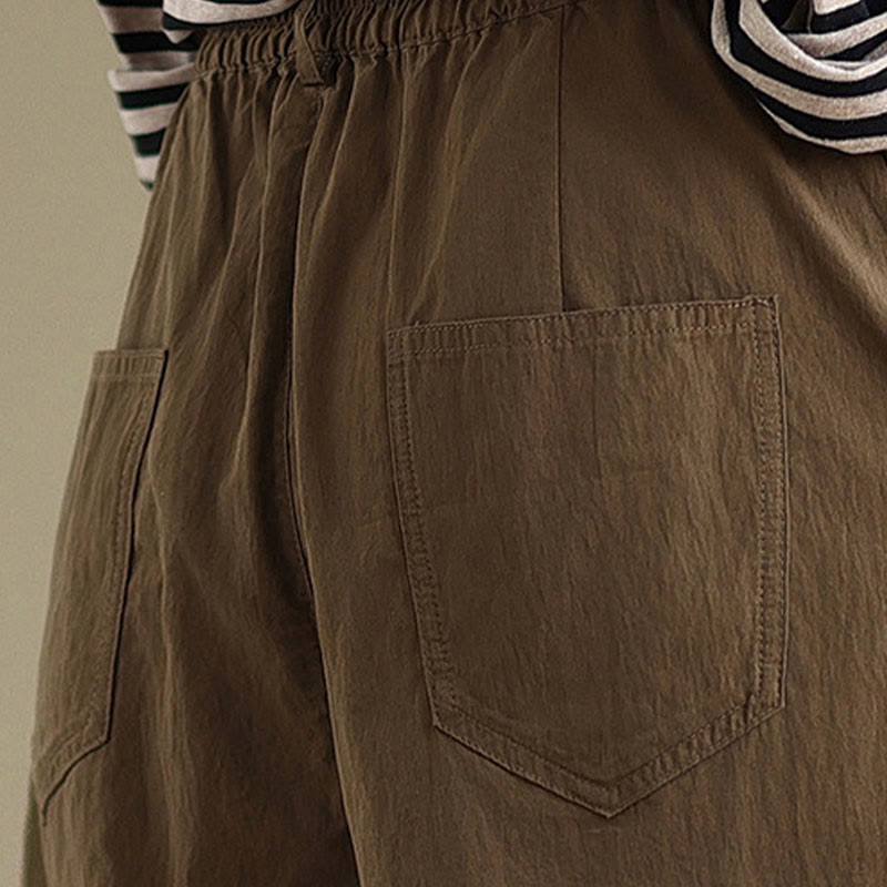 Buddha Stones Freizeithose für Damen, einfarbig, mit einem Knopf oben, elastischem Bund und Taschen - image 9