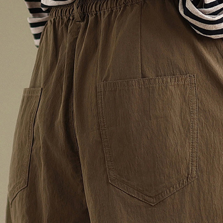 Buddha Stones Freizeithose für Damen, einfarbig, mit einem Knopf oben, elastischem Bund und Taschen - image 9