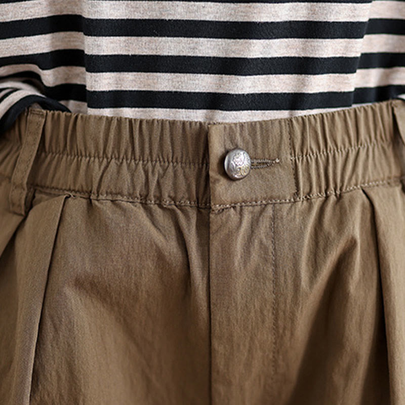 Buddha Stones Freizeithose für Damen, einfarbig, mit einem Knopf oben, elastischem Bund und Taschen - image 6