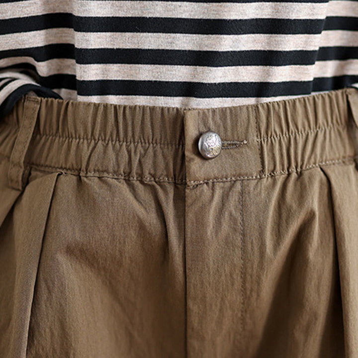 Buddha Stones Freizeithose für Damen, einfarbig, mit einem Knopf oben, elastischem Bund und Taschen - image 6