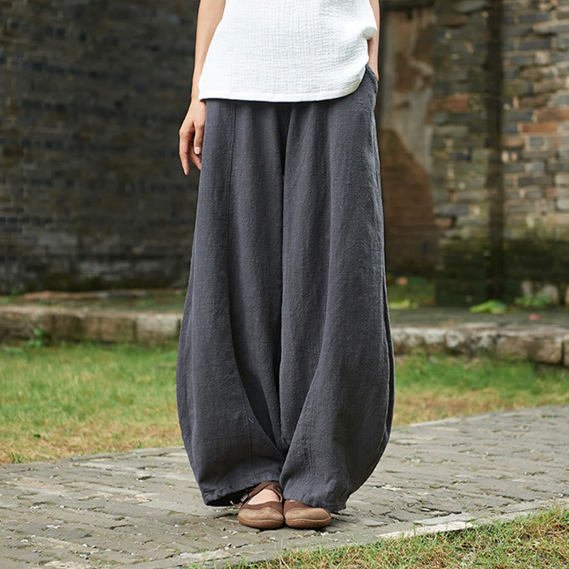 Buddha Stones Lässige, einfarbige, elastische Taille mit Fleece-Innenfutter aus Baumwoll-Ramie für Damen mit Taschen - Dunkelgrau - US4， UK/AU8，EU36 (L) - image 40
