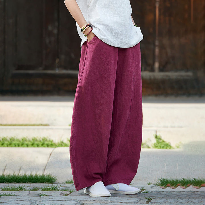 Buddha Stones Lässige, einfarbige, elastische Taille mit Fleece-Innenfutter aus Baumwoll-Ramie für Damen mit Taschen - image 14