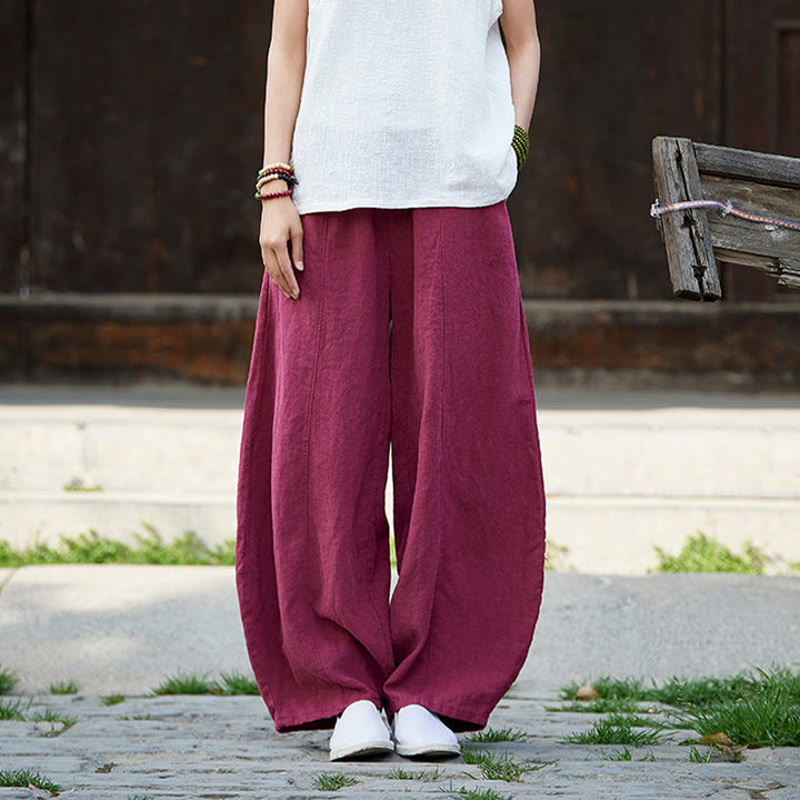 Buddha Stones Lässige, einfarbige, elastische Taille mit Fleece-Innenfutter aus Baumwoll-Ramie für Damen mit Taschen - image 13