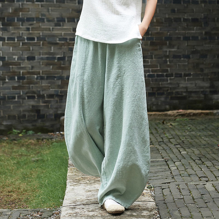 Buddha Stones Lässige, einfarbige, elastische Taille mit Fleece-Innenfutter aus Baumwoll-Ramie für Damen mit Taschen - image 37
