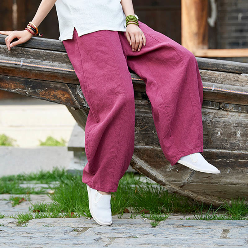 Buddha Stones Lässige, einfarbige, elastische Taille mit Fleece-Innenfutter aus Baumwoll-Ramie für Damen mit Taschen - image 16